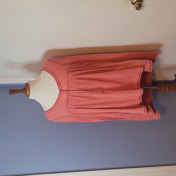 We The Free Tops - We The Free People Top Pink Waffle Knit Long Sleeve Henley Large